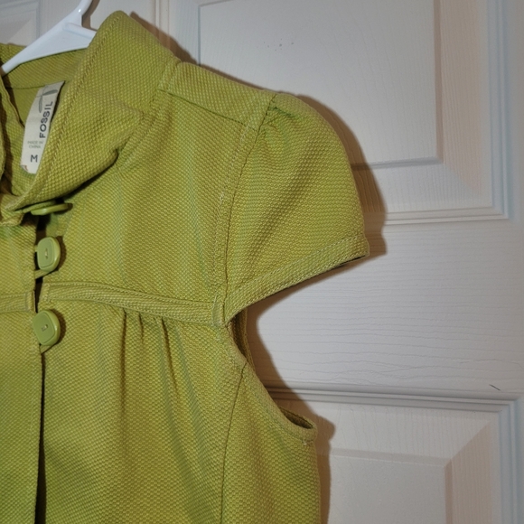 FOSSIL Double Collar Collar Cap Sleeve Charteuse Jacket Sz Medium - Picture 5 of 10